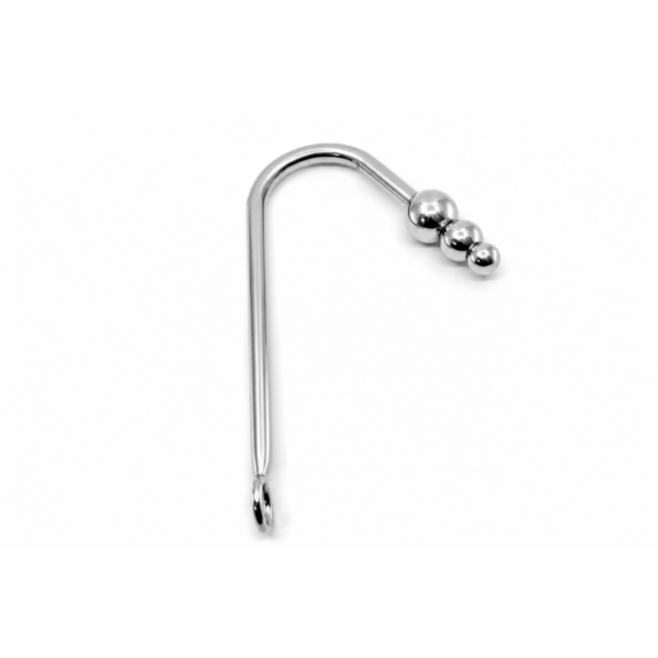 Silver three-bead anal plug (curved rod)