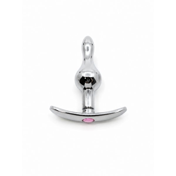 Silver two-piece anal plug, pink brick-like structure